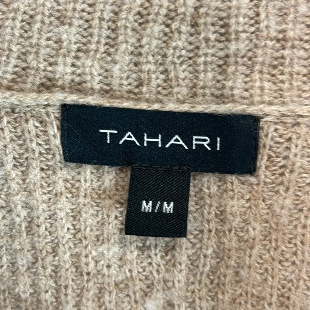 Tahari Wool Blend Cowl Neck Sweater Taupe Shaker Stitch Knit Long Sleeves M - Picture 6 of 12
